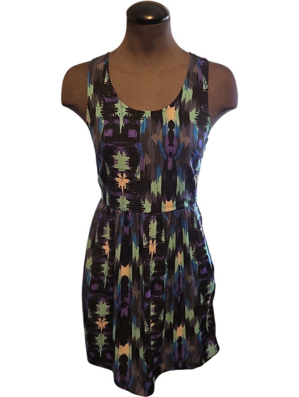 NWT American Eagle Cage-Back/ Latice Cutout Mini Dress W/ Pockets Ikat Print